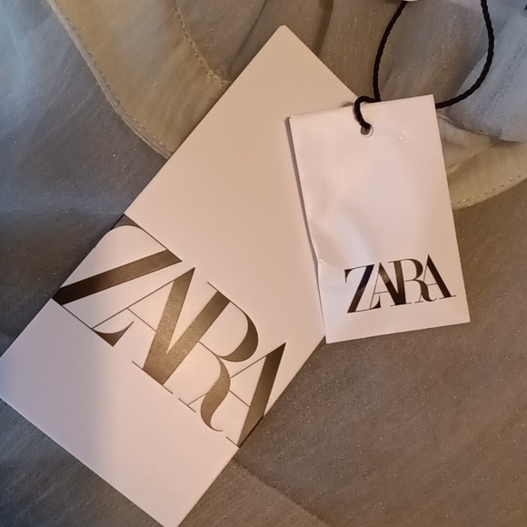 🆕ZARA | Organza Knit Top Sea Foam Green Ruffle Sheer Sweater Top Size Large - Picture 16 of 16